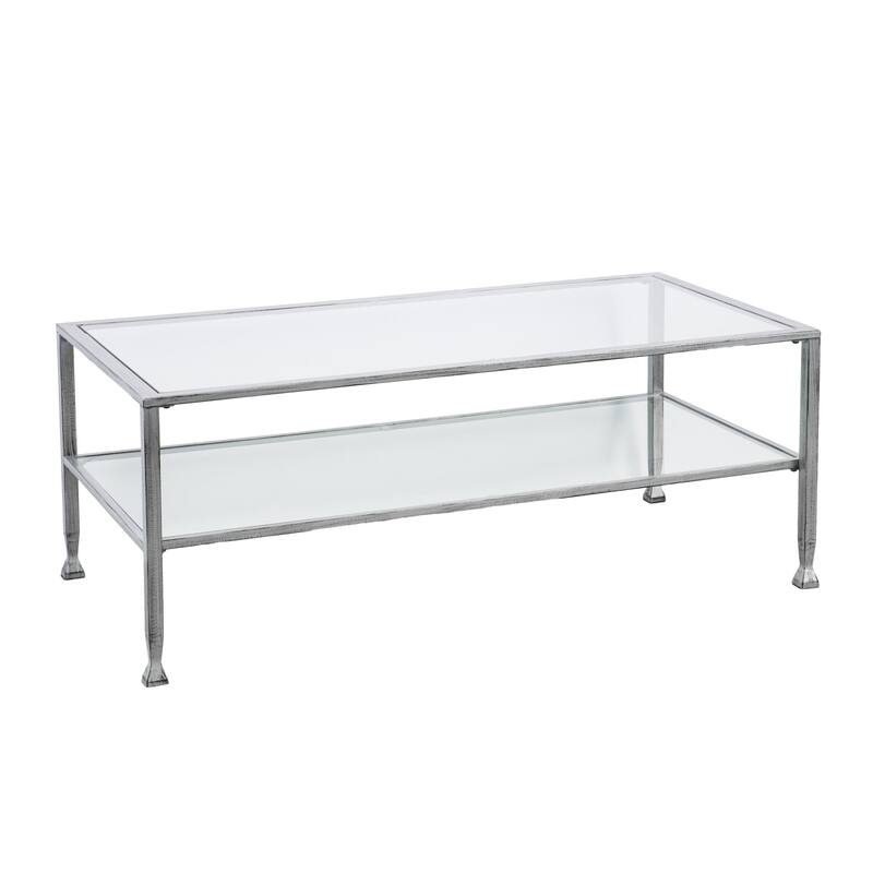 48" Silver Glass And Metal Rectangular Coffee Table On Sale Bed